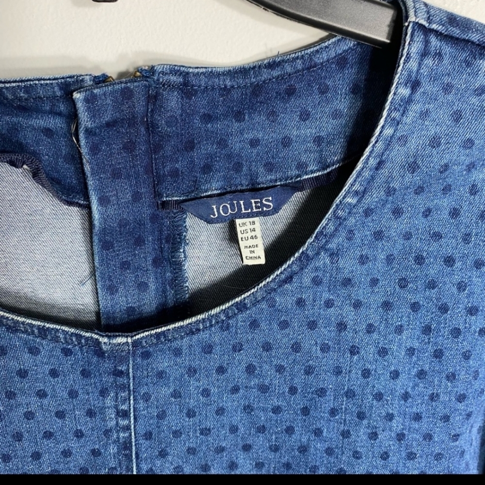 Joules Sammy Denim Polka Dot Dress Sz 14 Women’s Long Sleeve Mini - Picture 4 of 8